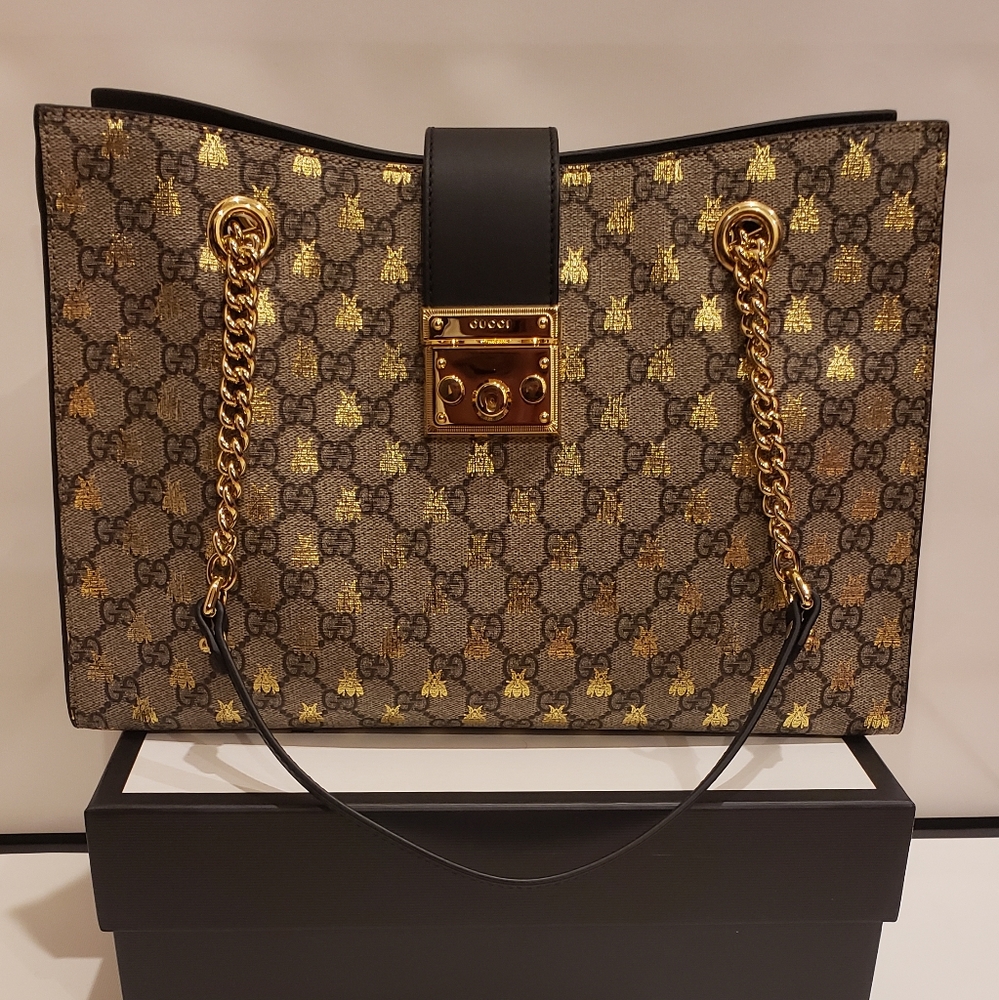 preme Monogram Bees Medium Padlock Tote Black